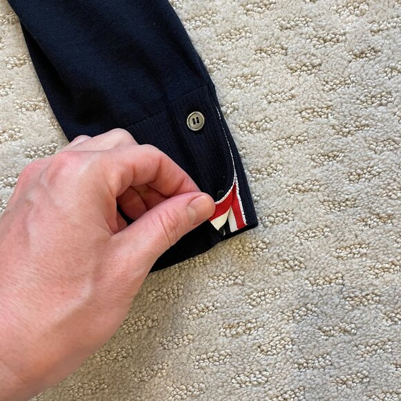 Thom Browne: 4-Bar Merino Wool Cardigan (Navy, Size 4) - Picture 4 of 6